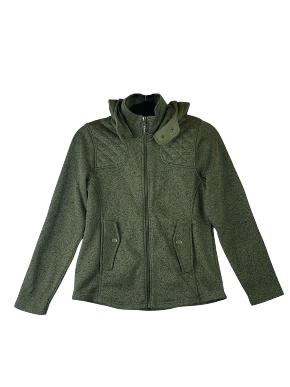 Eddie Bauer Hooded Fleece Jacket with Quilted Elbow Patches Olive Green - Women’